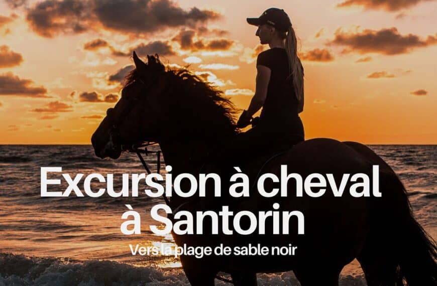 Excursion à cheval vers la plage de sable noir à Santorin